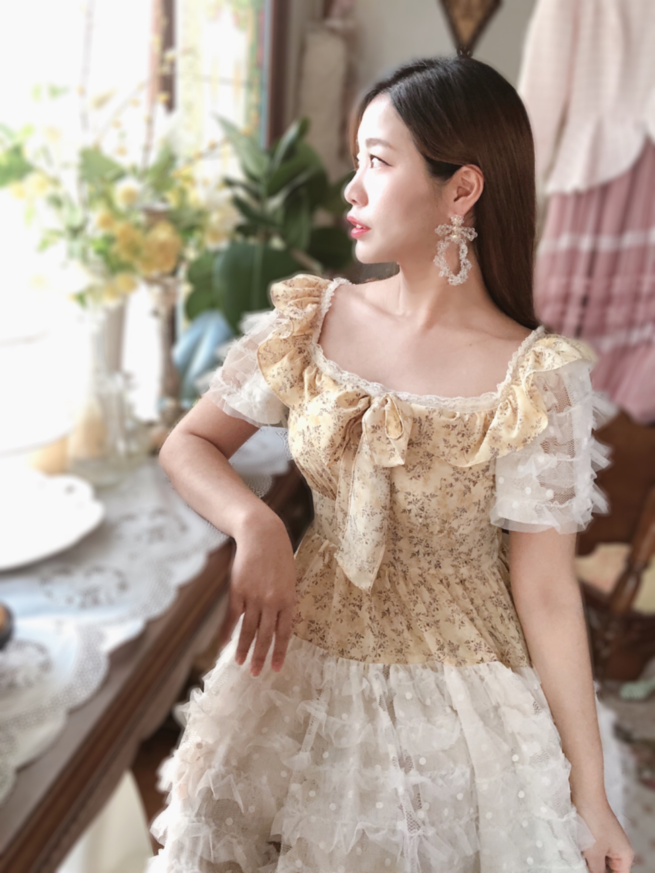 쟈스민로즈 자체제작 츠바사 드레스 러블리 로맨틱 레이스 캉캉 밴딩 원피스 : 쟈스민로즈