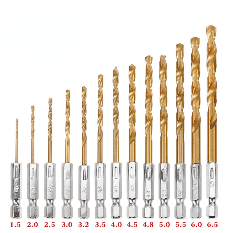 HSS 고속 스틸 티타늄 코팅 드릴 비트 세트 1/4 육각 생크 1.5mm-6.5mm 핸들 트위스트 : ROOTMALL