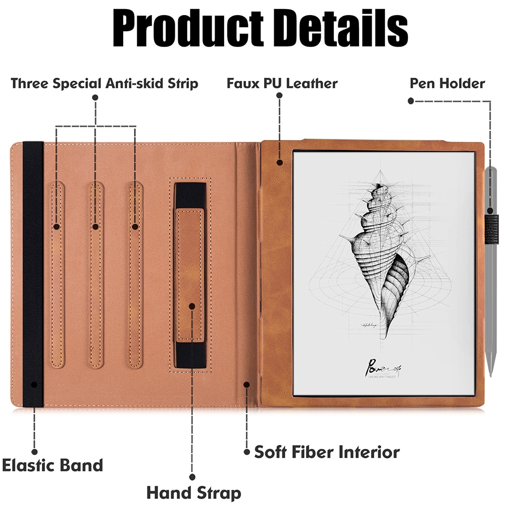 호환  10.3인치 Onyx BOOX Note Air 2/BOOX Air2 Plus ePaper E 잉크 태블릿용 스탠드 케이스 - 핸드 스트랩 및 자동 잠자기/깨우기 포함... 