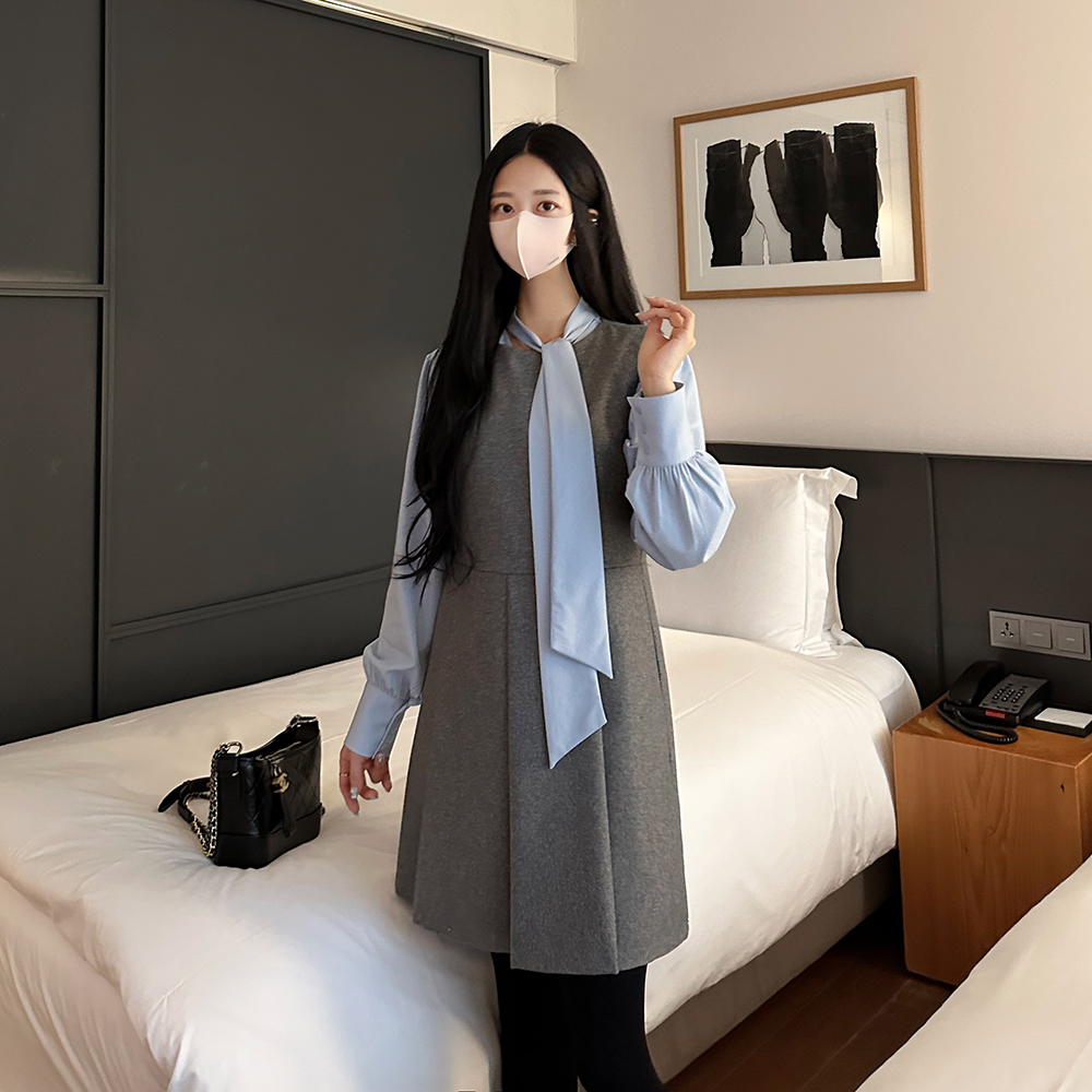 미니 원피스 하객 플리츠 뷔스티에 원피스 : 민스타일