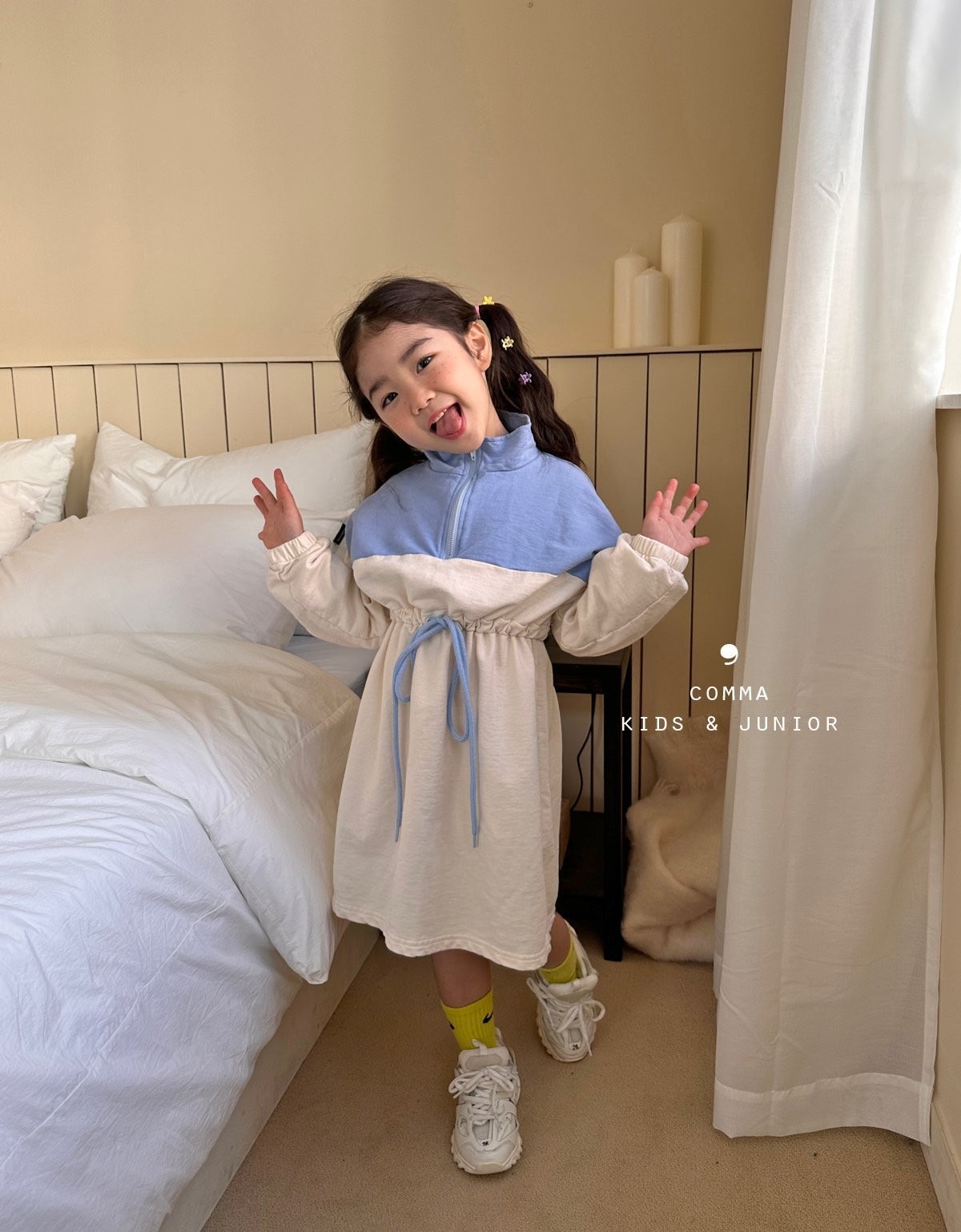 (170 바로배송 세일)콤마아동복 봄 집업원피스 여아 키즈 주니어 초등 아노락 허리스트링 쭈리원피스 : 꼬모제이