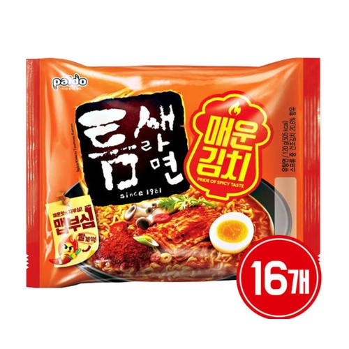 팔도 틈새라면 매운김치120g 16개(봉지라면) : 럭키코스코