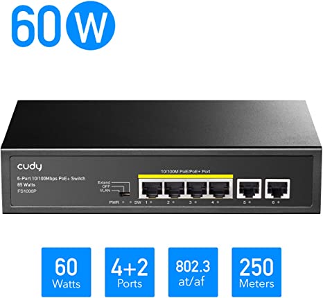 큐디 FS1006P 6포트 10/100 PoE+ 스위치허브 : 리오링크공식스토어