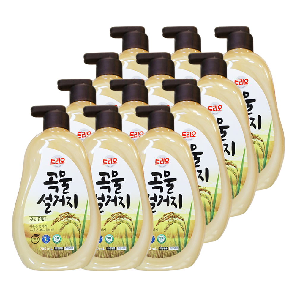 애경 트리오 주방세제 곡물설거지 우리현미 750ml 12개 설거지 : 더진스토어