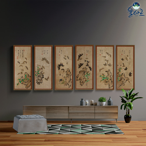 화접도 6폭 병풍 꽃 나비 그림 민화 도안 그리기 1 일반용지 A2 : 율아트