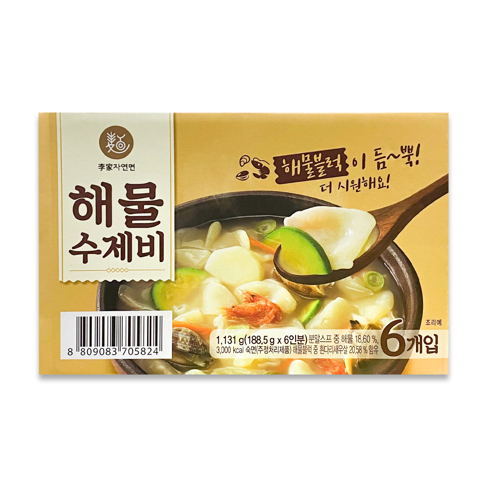 이가자연면 해물수제비 188.5g X 6입 : 청년상사 스토어