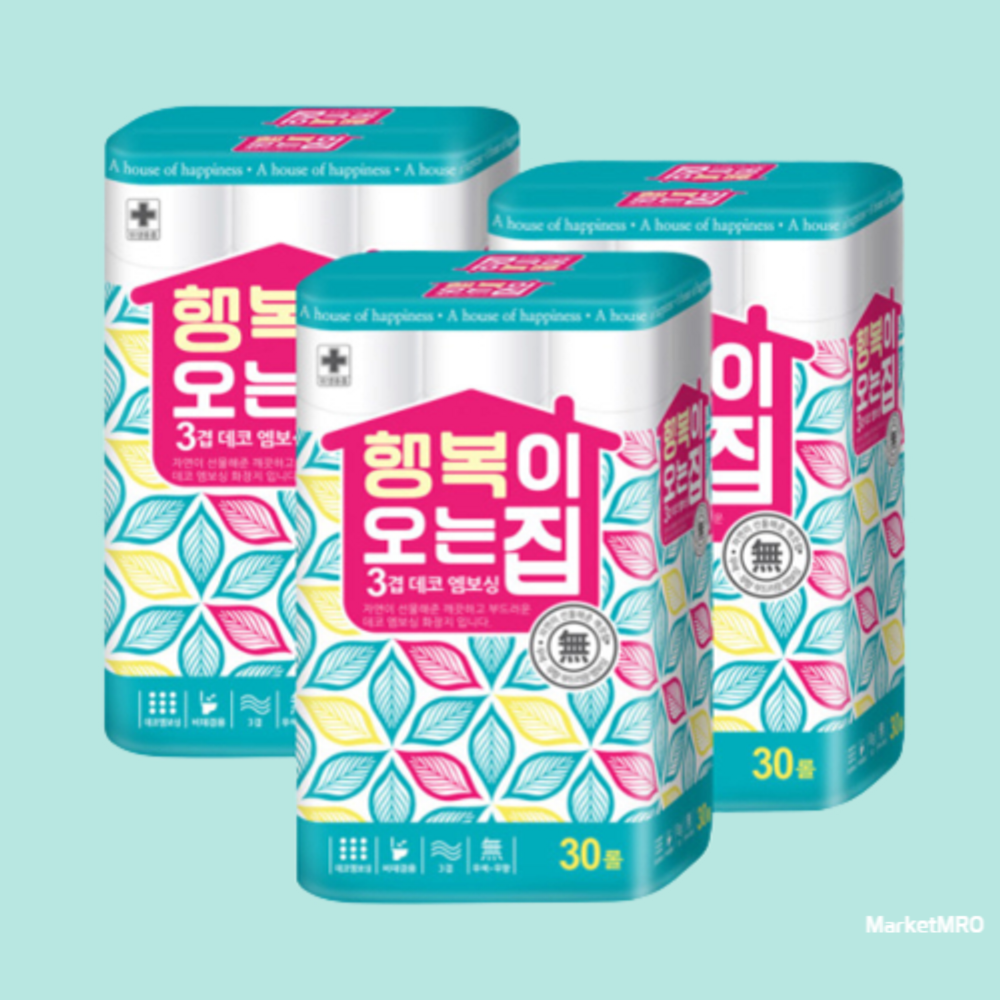 행복이오는집 화장지 휴지 3겹 18M 30롤x3팩 : 마켓MRO