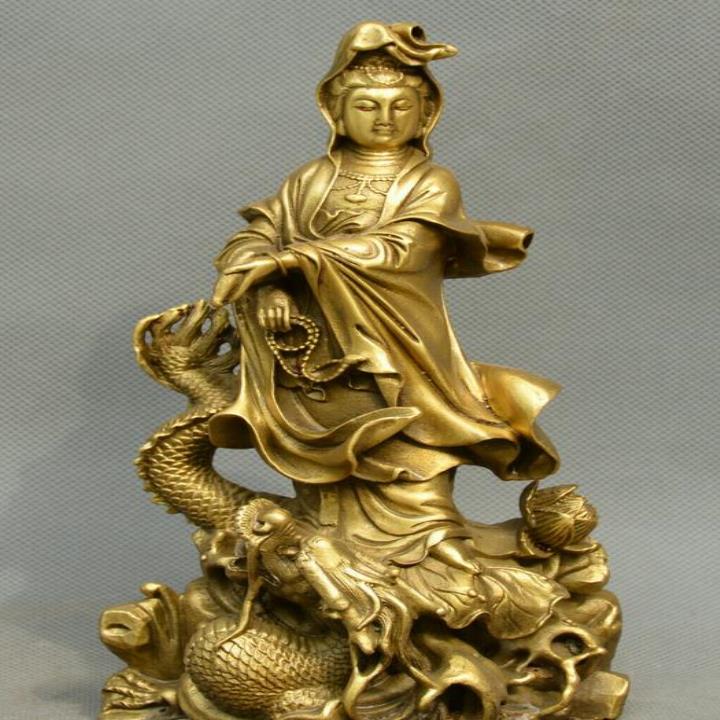 불교 오래 된 청동 역 드래곤 Guanyin 콴-음과 보살 동상 : 도하가됴하