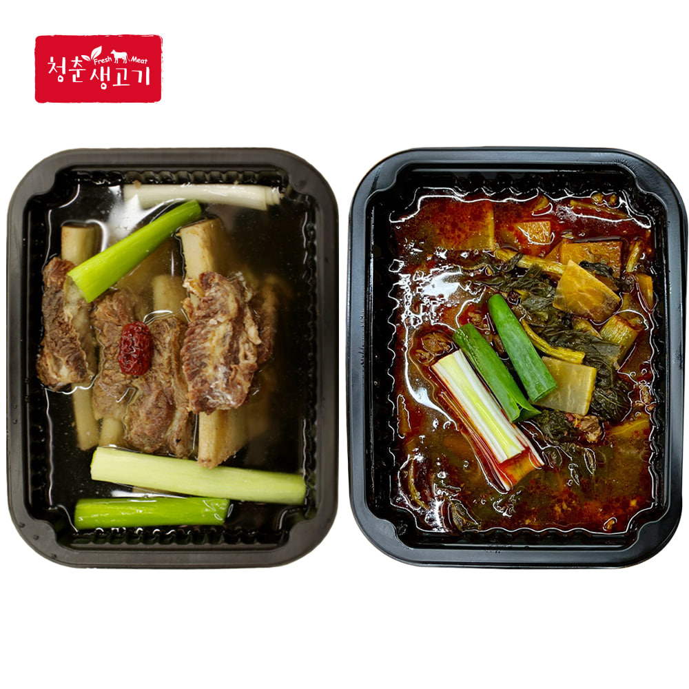 [청춘생고기] 청춘 왕갈비탕 1.2kg 1팩+청춘 얼큰장터국밥 1kg 2팩 [순한맛] : goldenbee