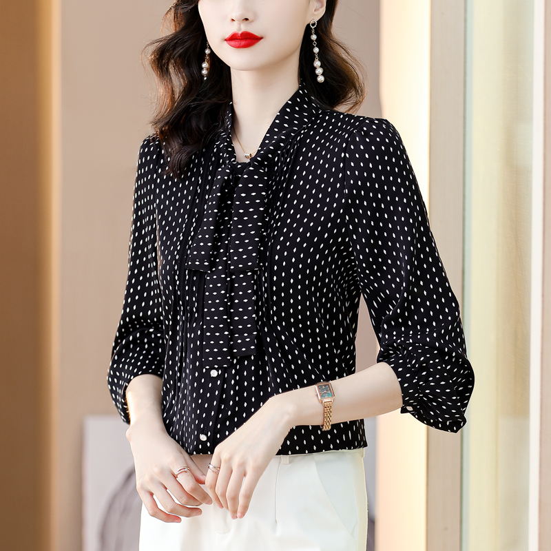 타이넥블라우스 정장블라우스 하객 긴팔 가을 옷 러플 얇은 탑셔츠 30 40대 : 치즈클로스