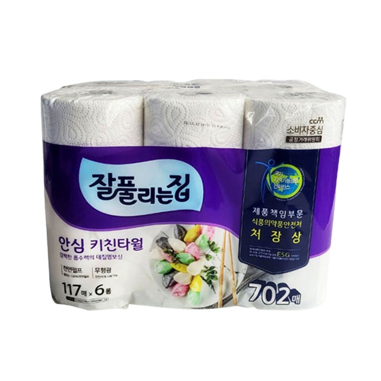 잘풀리는집 안심 키친타월 6롤 총702매/ 생선물기제거 후라이팬 닦는 휴지/ 주방화장지 : 만물상가