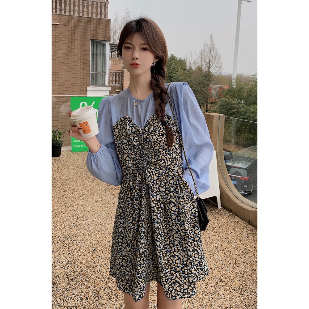 봄 플라잉 소매 가슴 밴딩 셔링 새내기 투피스 느낌의 스위티 플라워 원피스 : 이안에샵