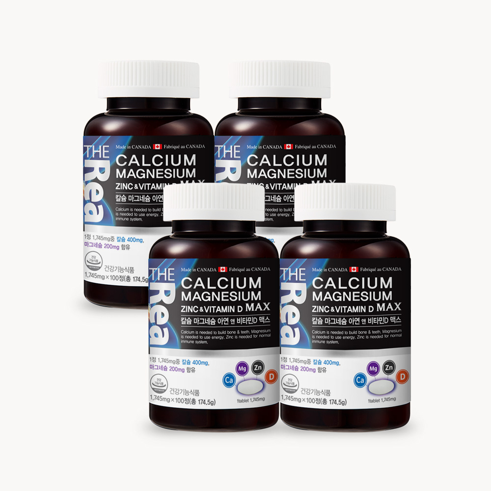 더리얼 칼슘 마그네슘 아연 비타민D 맥스 칼마디 1745mg 100정, 4개 : The Real