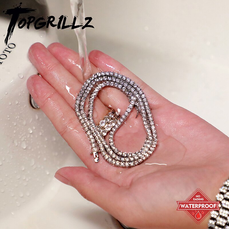 TOPGRILLZ 3mm-10mm Iced Out Bling AAA 지르콘 1 행 테니스 체인 목걸이 남성 힙합 쥬얼리 골드 실버 색상 매력 : 세모마켓플라자