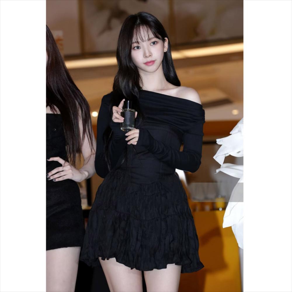 오프숄더 원피스 장미 원 숄더 드레스 경사 연예 블랙 : LA총각