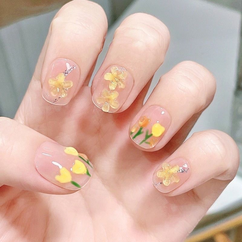 에스엠라지 붙이는 인조손톱 옐로우 튤립 시럽 네일팁 : 에스엠라지