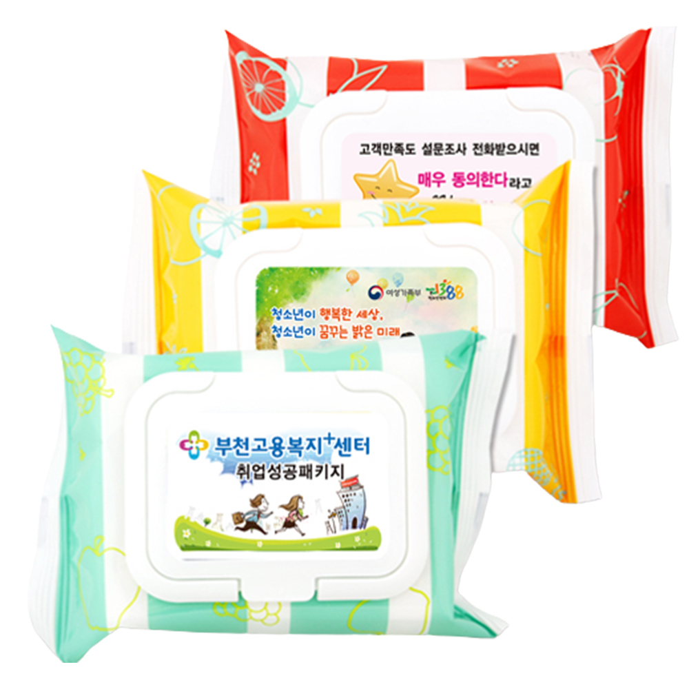 물티슈 주문제작 판촉물 홍보 업소용 전도용 물티슈제작 일회용티슈 캡형 휴대용 미니 : 선물 보따리