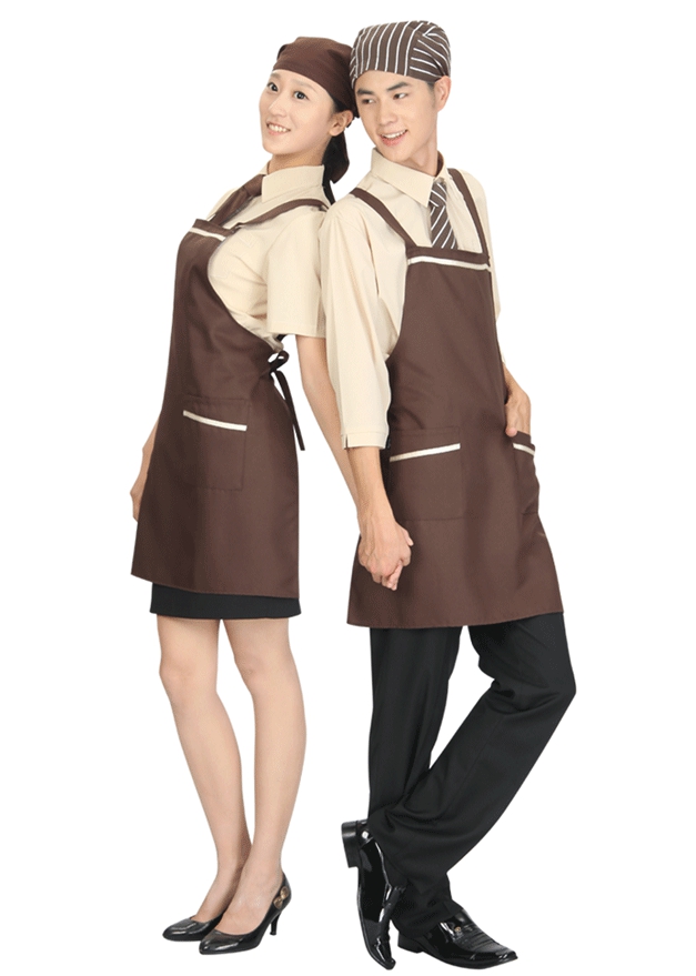 [까운나라]  A-289 커피베이지띠 앞치마 , 요양사, 병원, 식당, 주방, 서빙, 행사용 앞치마 : 까운나라