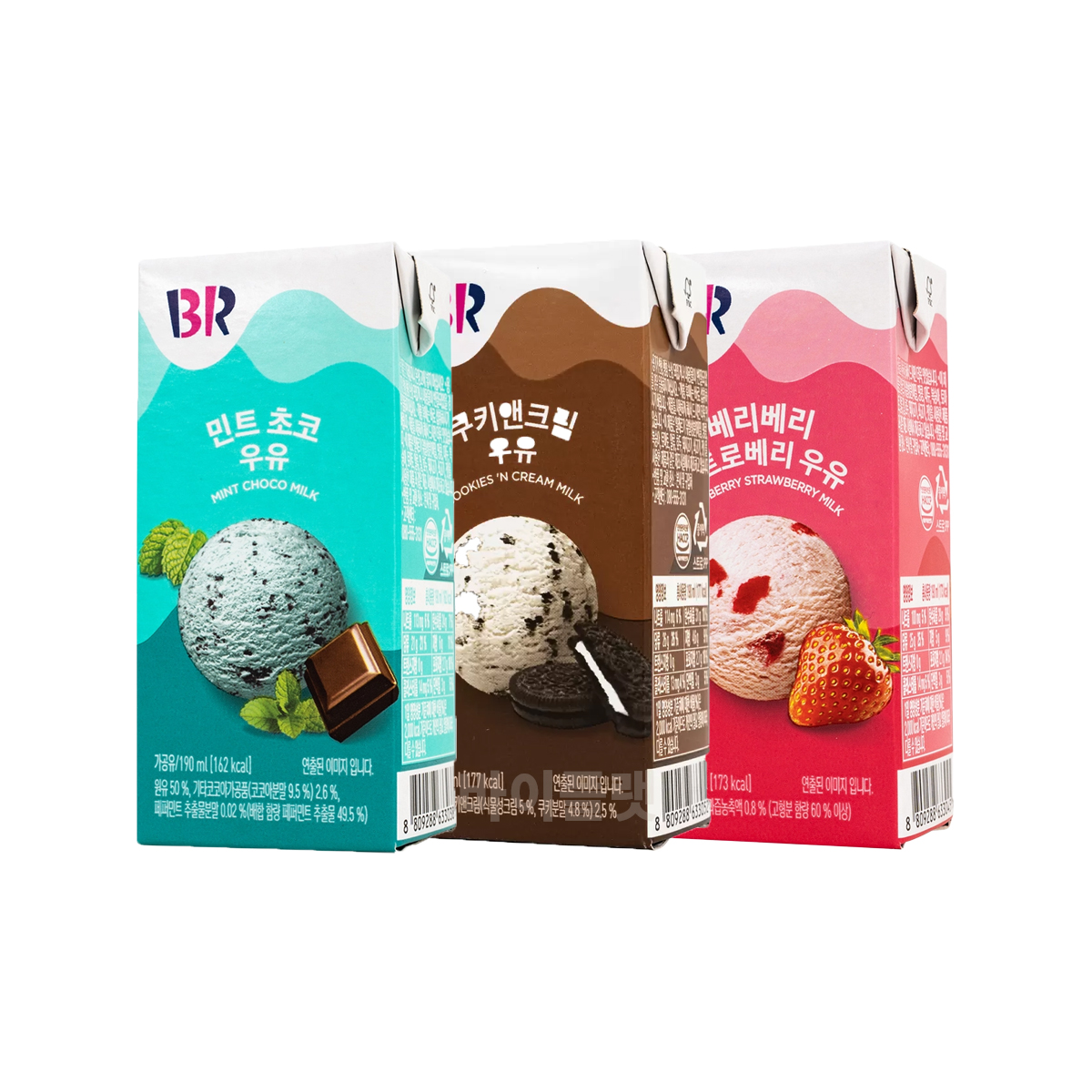 배스킨라빈스 우유 190ml 24개입 베리베리 스토로베리 쿠키앤크림 민트초코 : 바이플랫