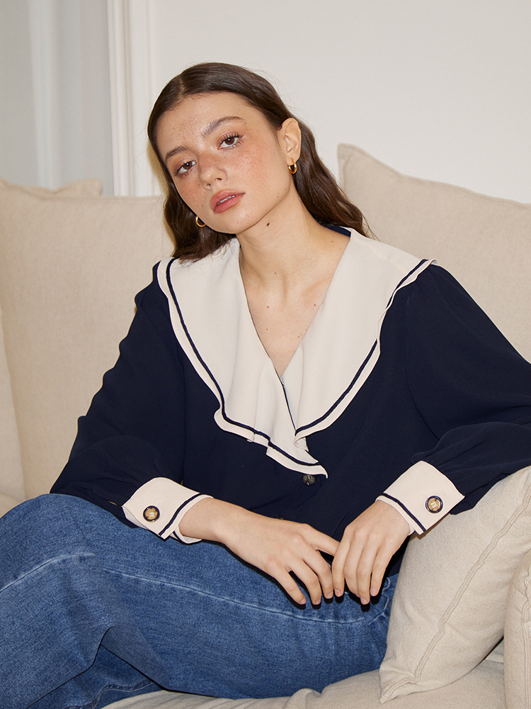 [살롱드욘] 러플 카라 랩 블라우스 [Ruffle Collar Wrap Blouse] : 살롱드욘