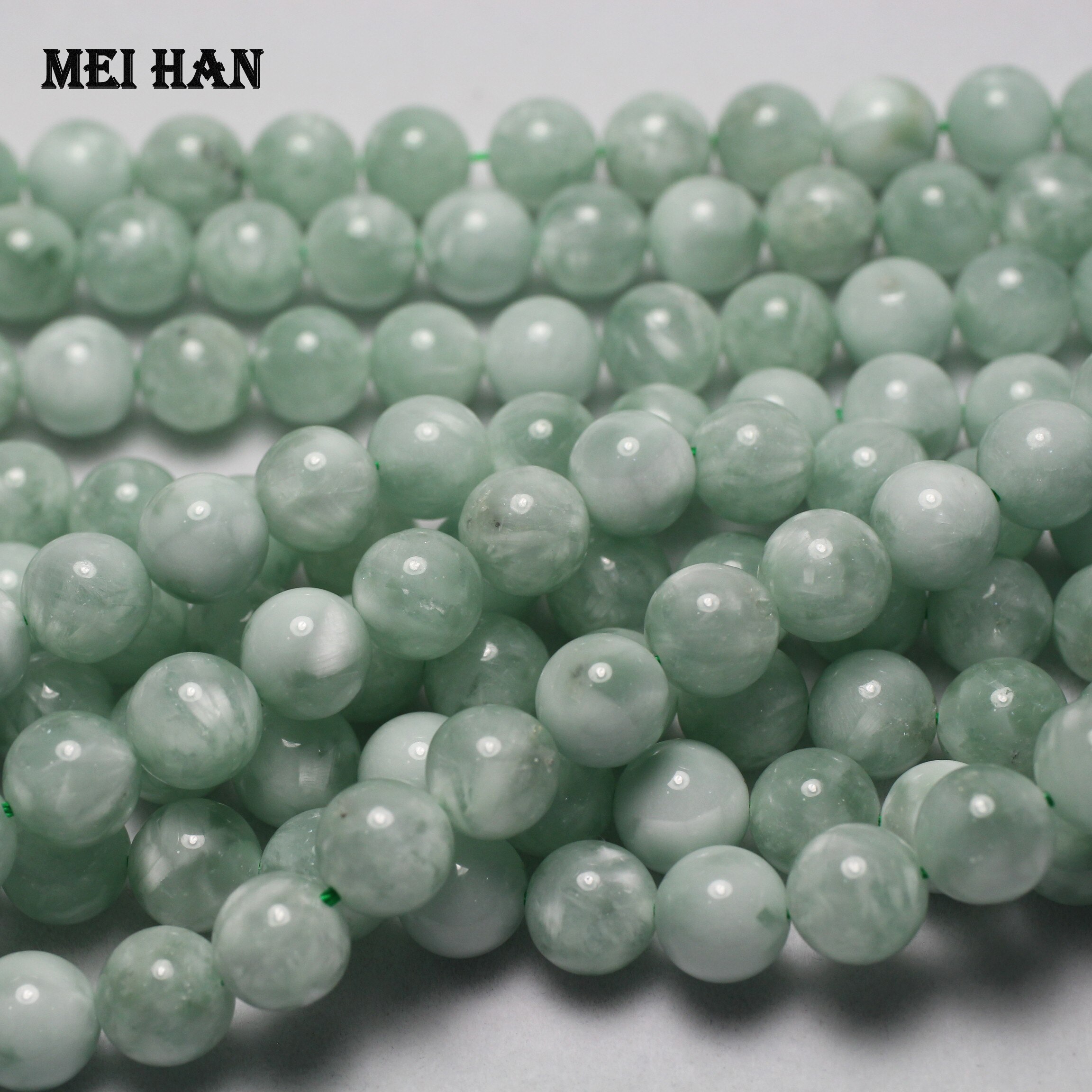 Meihan 2 가닥/세트 내추럴 6mm 그린 엔젤 라이트 라운드 참 보석 스톤 쥬얼리 제작 디자인 패션 DIY : 세모마켓플라자
