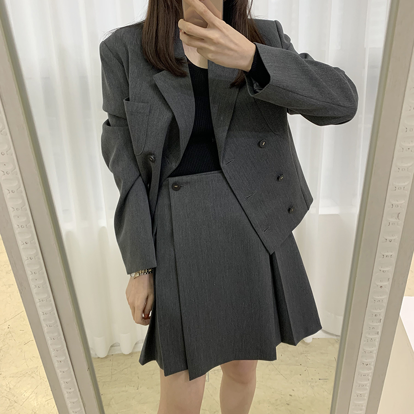 랩 버튼 스커트 랩 스커트 핀턱 스커트 SK : 에스무드