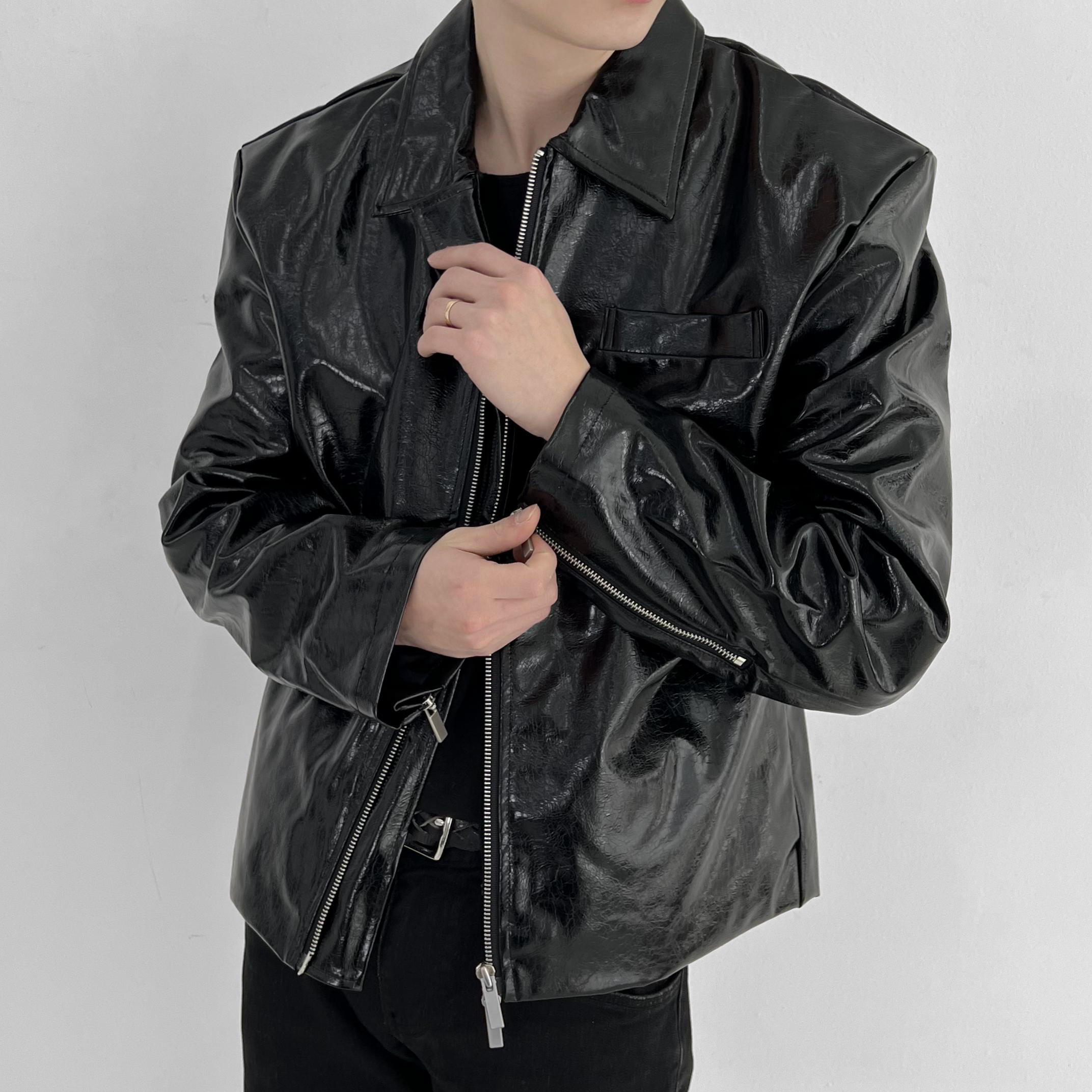 OA 볼트 코팅 크롭 레더 자켓 3Color : 웰컴투무드