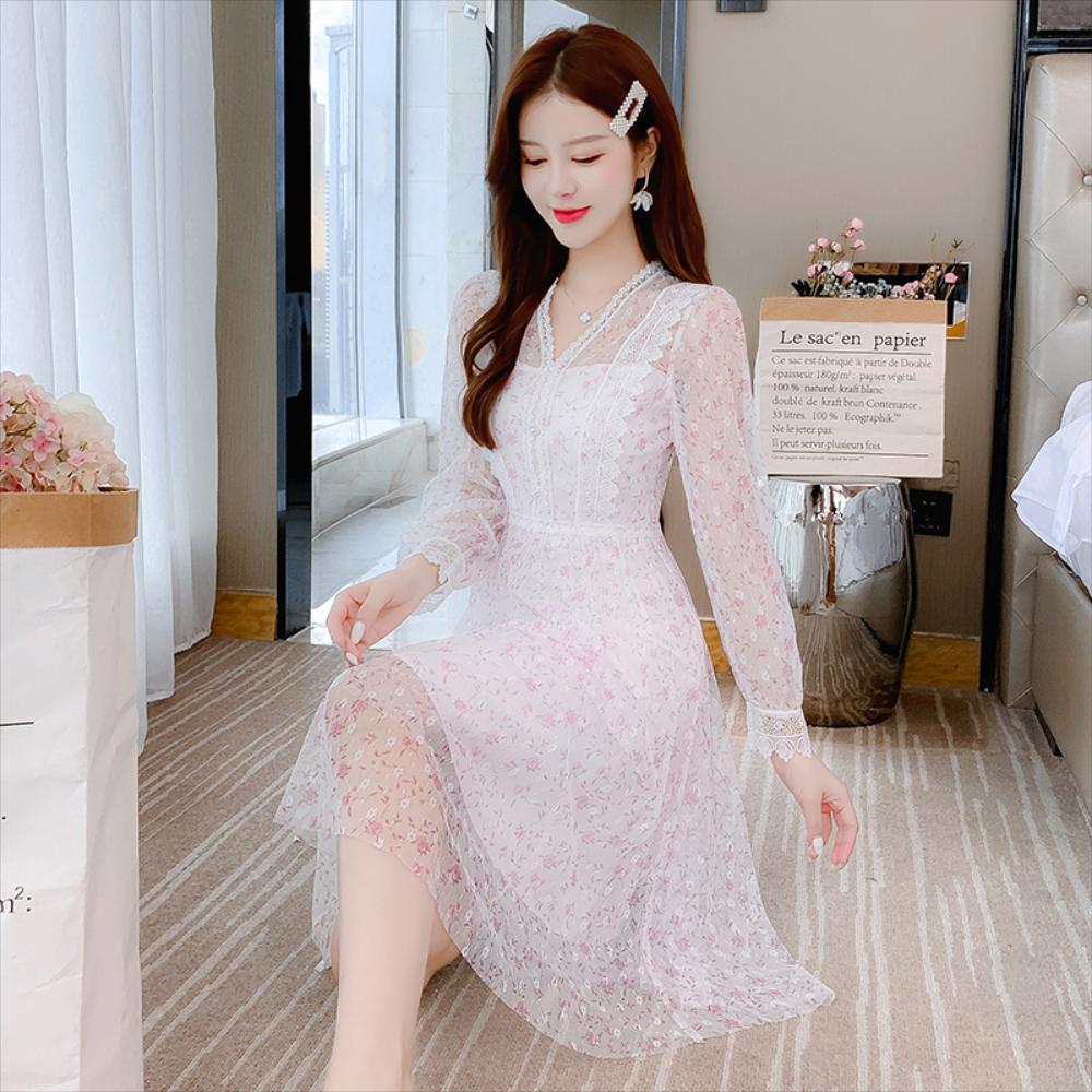 데일리 레이스 원피스 시폰 드레스 여름 긴 트렌 편안한 : 엘리아