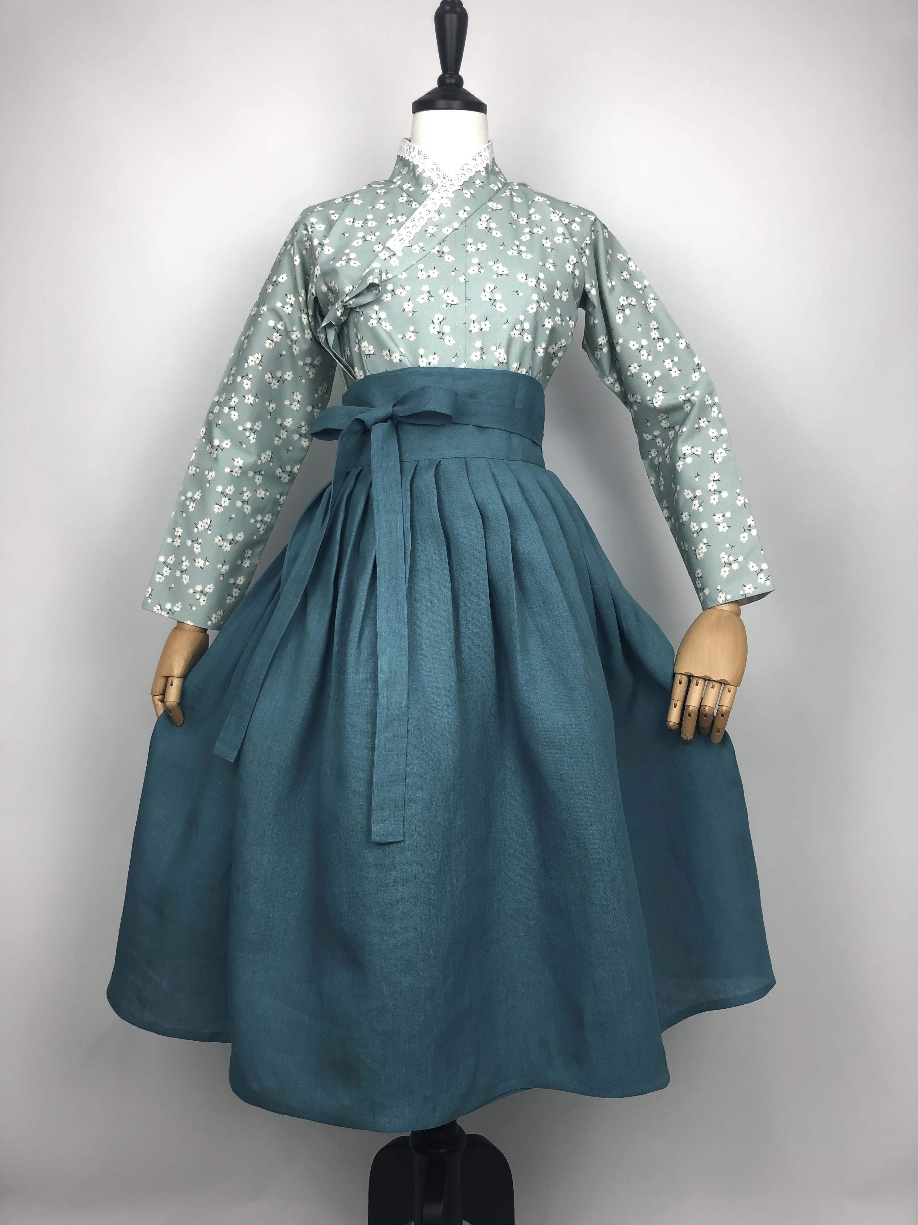 생활한복 린넨 옥색블루 허리치마 : 단미의 바늘꽃이야기