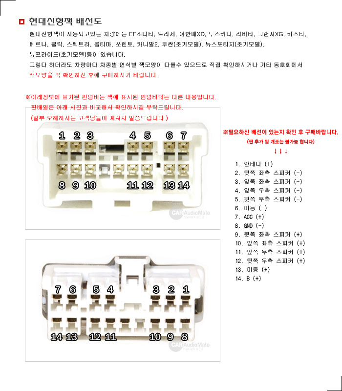 안드로이드올인원 잭 배선 카오디오잭 현대신형 암놈잭 : 카오디오메이트