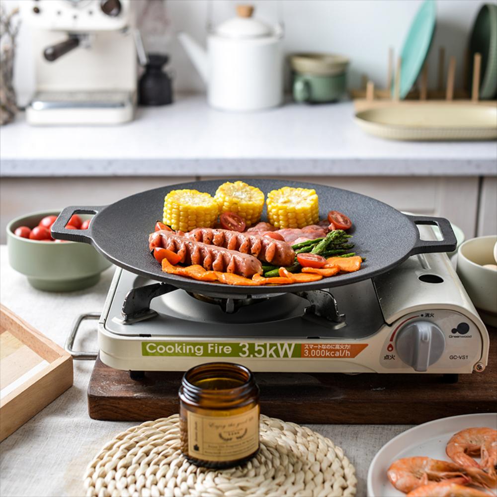 고기 불판 삼겹살 맥반석 주물팬 솥뚜껑 주철 야외 그릴 한식 바베큐 카세트로 철판 가정용 : 굳즈토어
