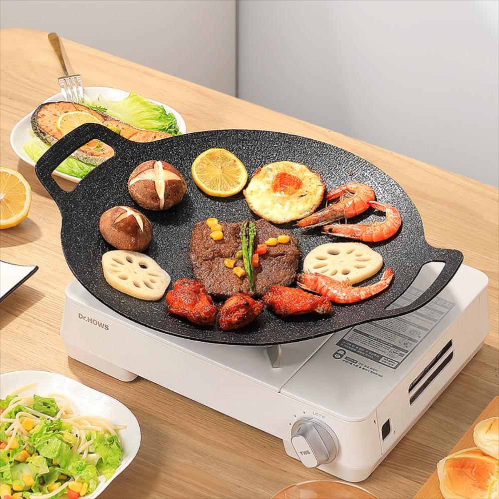 고기 불판 삼겹살 맥반석 주물팬 솥뚜껑 야외 돌 바베큐 접시 카세트 용광로 가정용 유도 : 굳즈토어