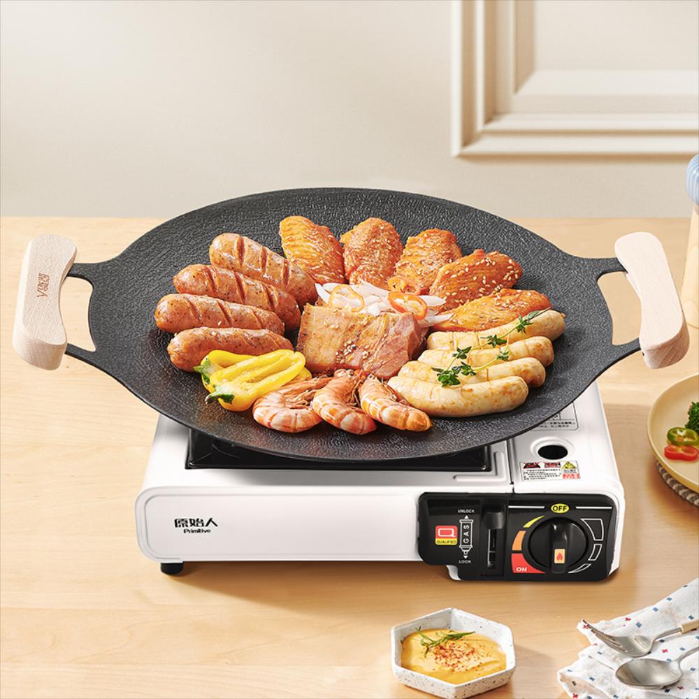 고기 불판 삼겹살 맥반석 주물팬 솥뚜껑 캠핑 베이킹 휴대용 야외 전자기 카세트 스토브 철 : 굳즈토어
