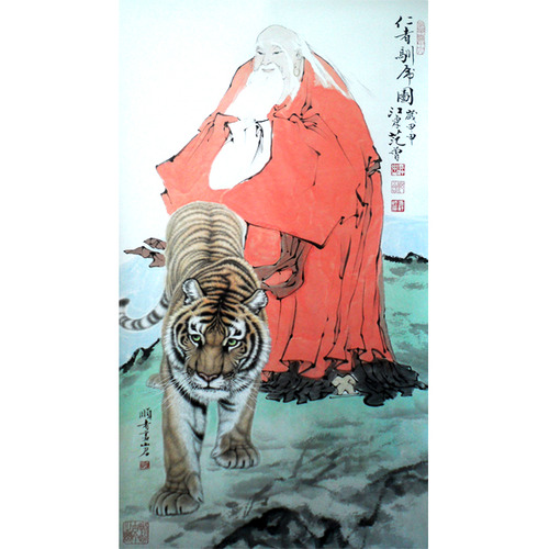 붉은옷 신선과 황호족자 신선도 호랑이그림 맹호도 : 기모아 풍물쇼핑몰