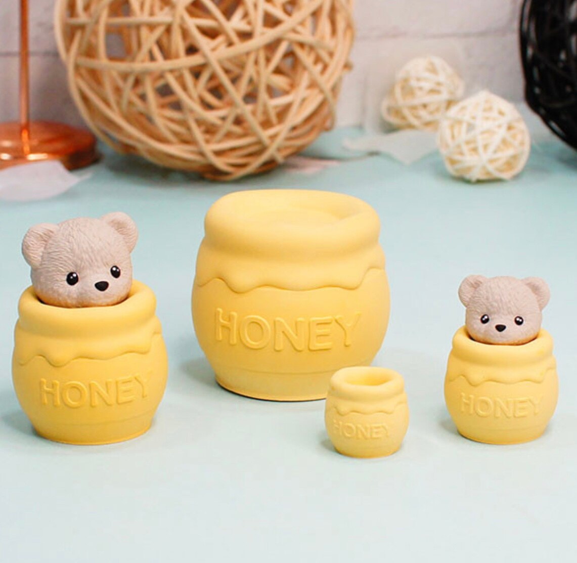 실리콘몰드 3D 귀여운 봉제 곰 금형 아로마 테라피 양초 만들기 디퓨저 돌 석고 꿀 냄비 : 가로수-1
