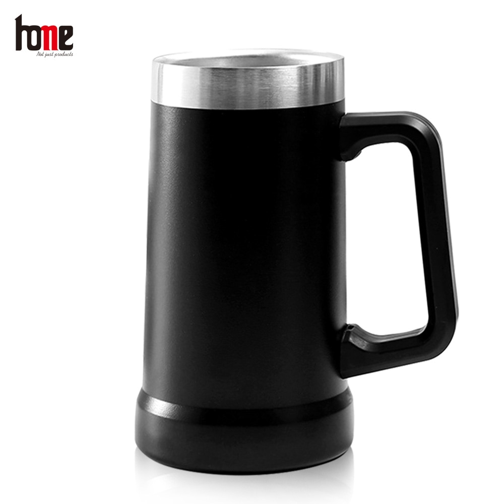 컵 검정Beermug 열 화이트 핸들 스테인레스 스틸 맥주 머그잔 이중 벽 진공 단열 : 가로수-1