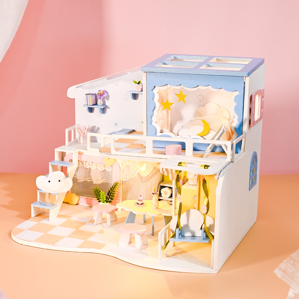 Diy 인형의 집 키트 나무 포함 Led 미니어처 룸 카사 조명 장난감 가구 어른을 모델 : 가로수-1