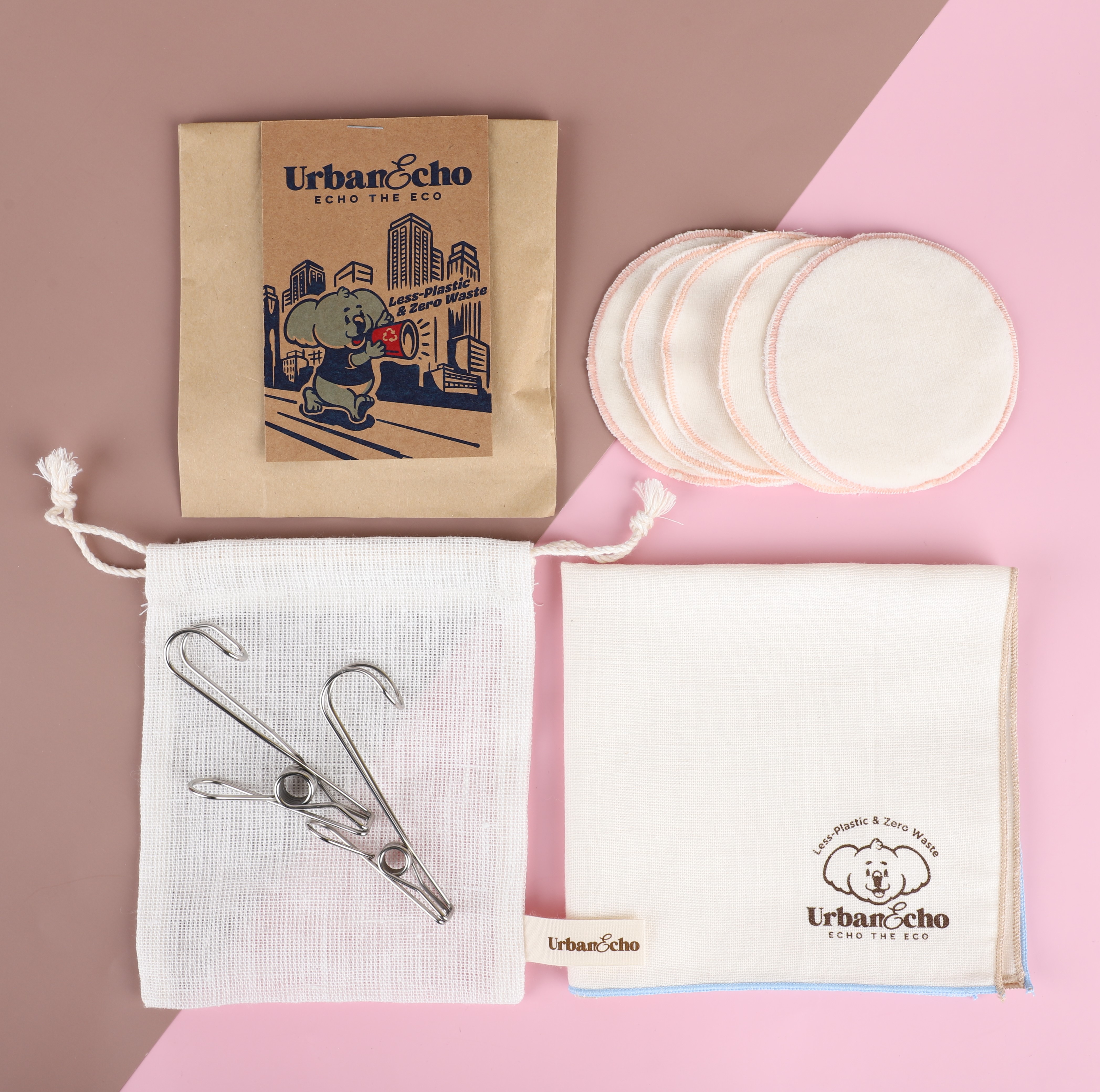 어반에코 뷰티 제로웨이스트 키트 재사용화장솜 소창손수건 삼베비누망 건조집게 /Urbanecho Beauty Zero Waste Kit : urban.echo