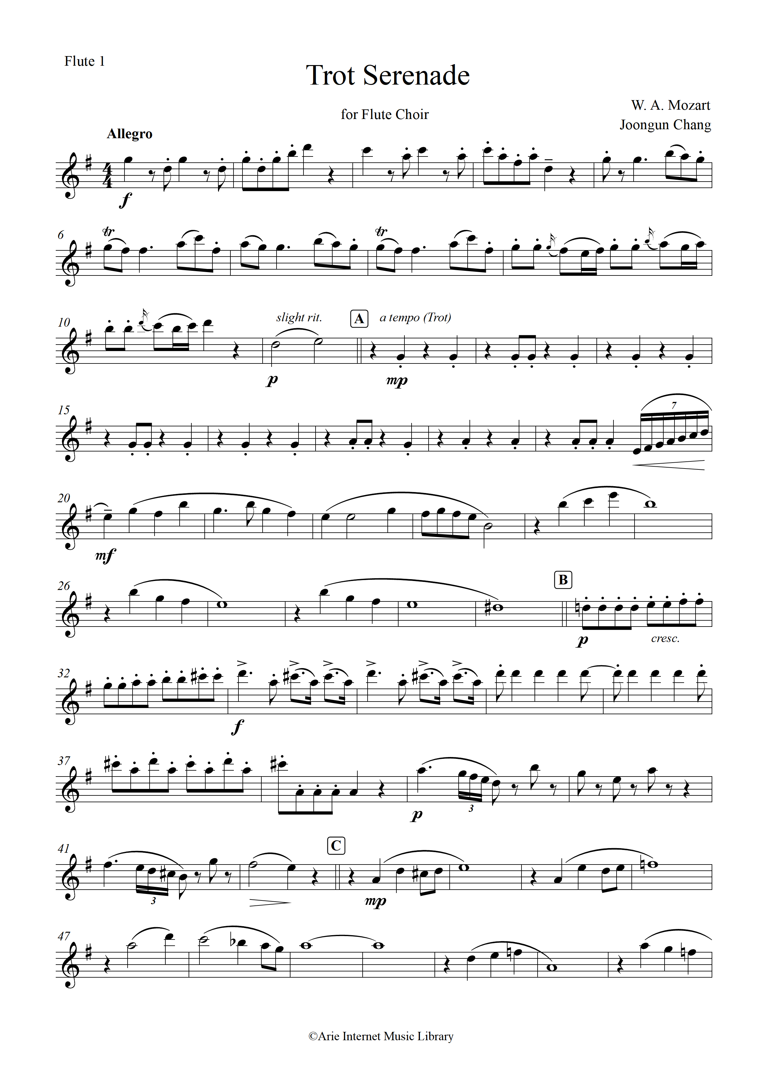 Trot Serenade for Flute Choir 트로트 세레나데 : Arie Music