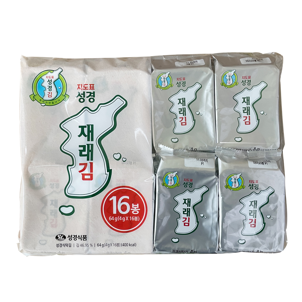 지도표 성경김 재래식 식탁김 도시락김 16단 4g x 128봉  (16봉x8개) (조미김) : 김사랑