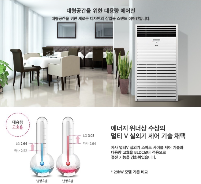 광주광역시 전남지역 LG 상업용 업소용 스탠드 인버터 냉방기 에어컨 설치(31평) : 광주전남에어컨이전설치판매