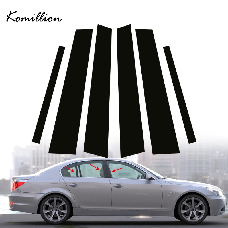 호환 자동차 도어 윈도우 필러 포스트 커버 스티커 광택 블랙 BMW 5 시리즈 E60 4DR 2003 2005 2006 2007-2010 기둥 6 개입 : 두나점빵