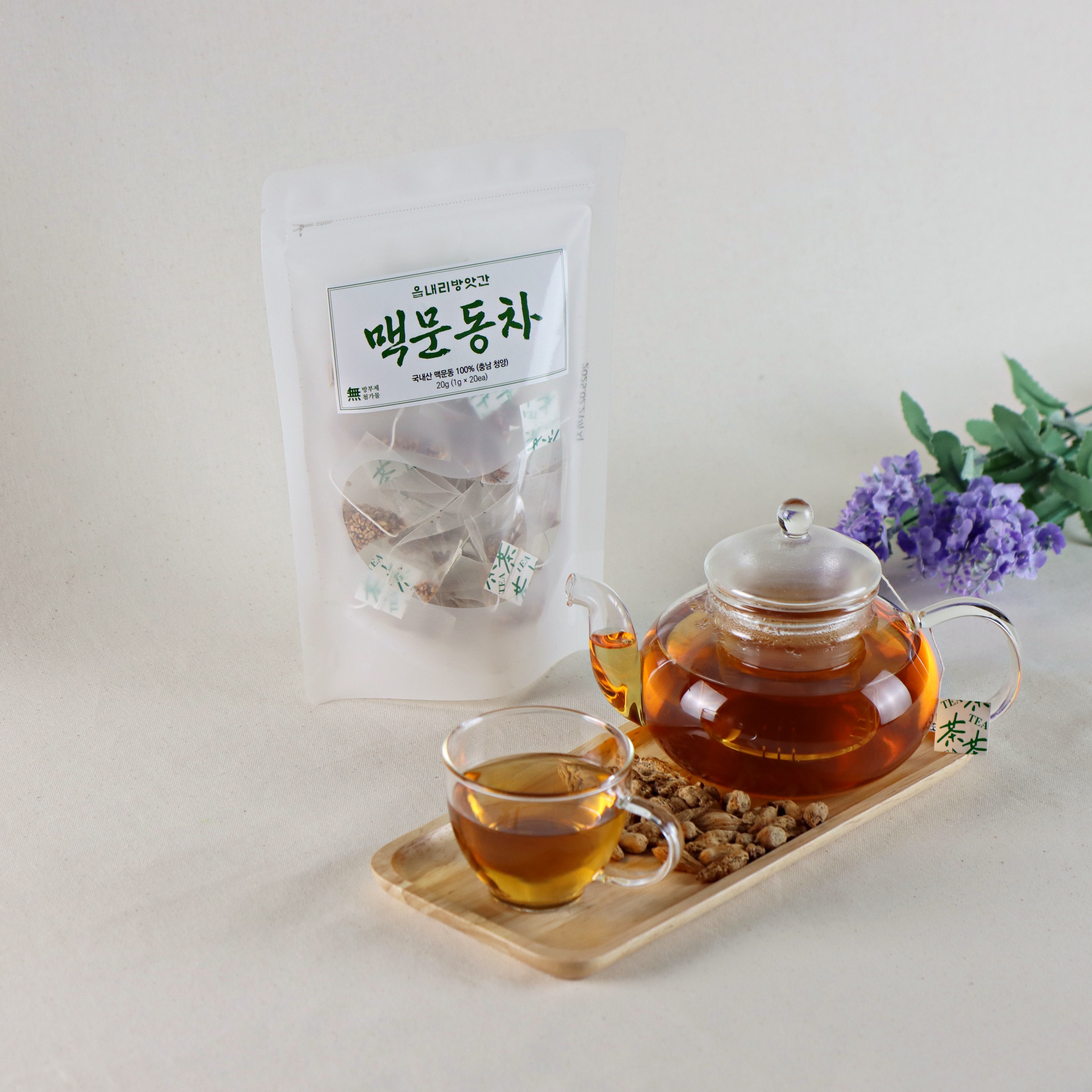 국산 맥문동차 청양 100% 볶은맥문동 삼각티백 20개입 : 천지상회