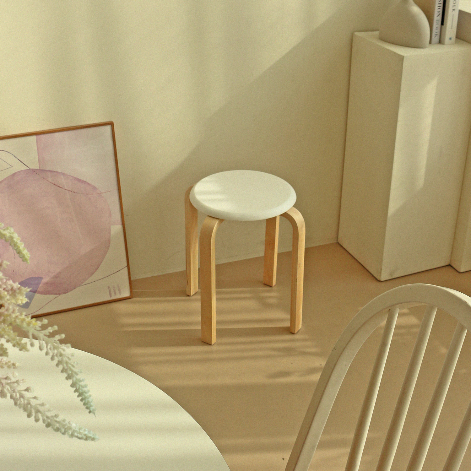 에코상사 원형 원목스툴 원목의자 벤딩스툴 화이트 : ECHO DIY