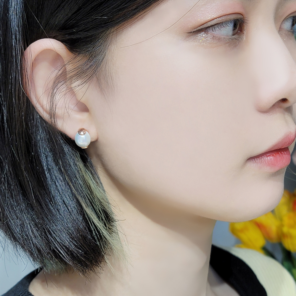 담수진주귀걸이 혼주 한복 천연 납작 진주귀걸이 10MM : 스튜디오코알라