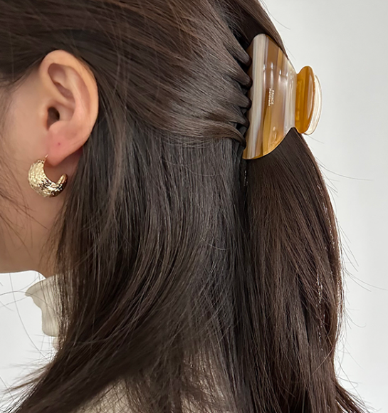 [Le France  반묶음 올림머리 ] 프랑스핀 프렌치 마블 라떼 헤어 집게핀 : 미끄미끄