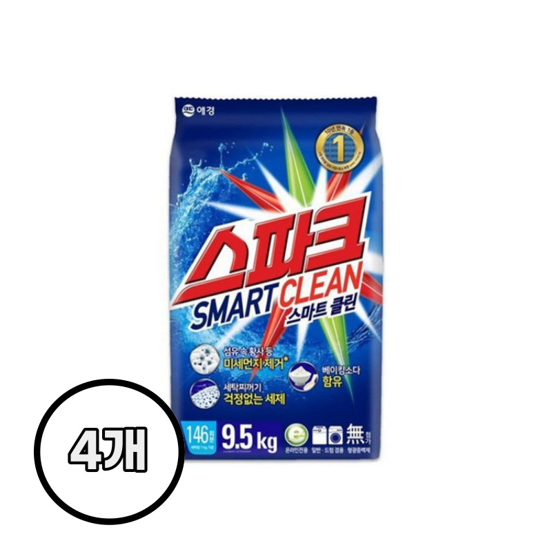 애경 스파크 세탁세제 9.5Kg X 4팩 베이킹소다 가루 일반 드럼 겸용 빨래방 : 하비허비