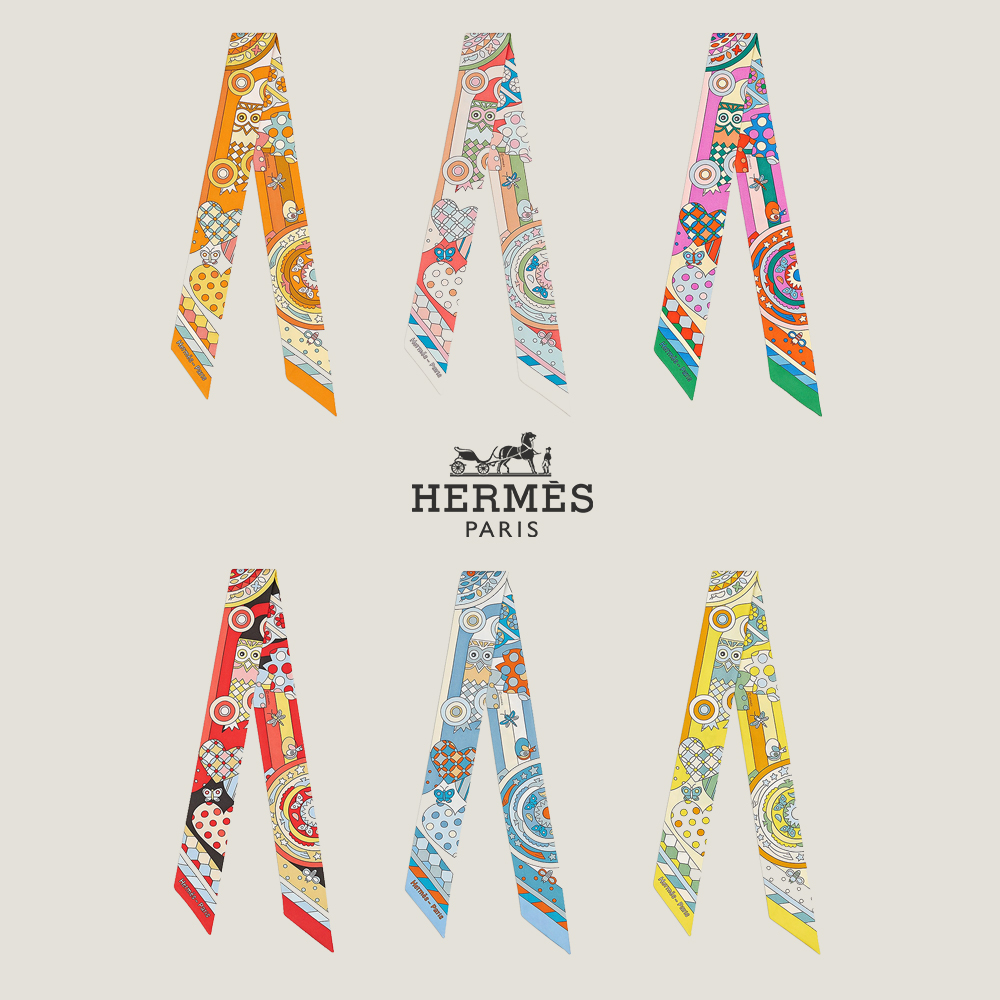 [HERMES] 에르메스 /여러컬러/ 미흐미흐 드 라 포레 쁘띠 실크 스카프 트윌리 HERMES LES MURMURES DE LA FORET TWILLY H063005S... 