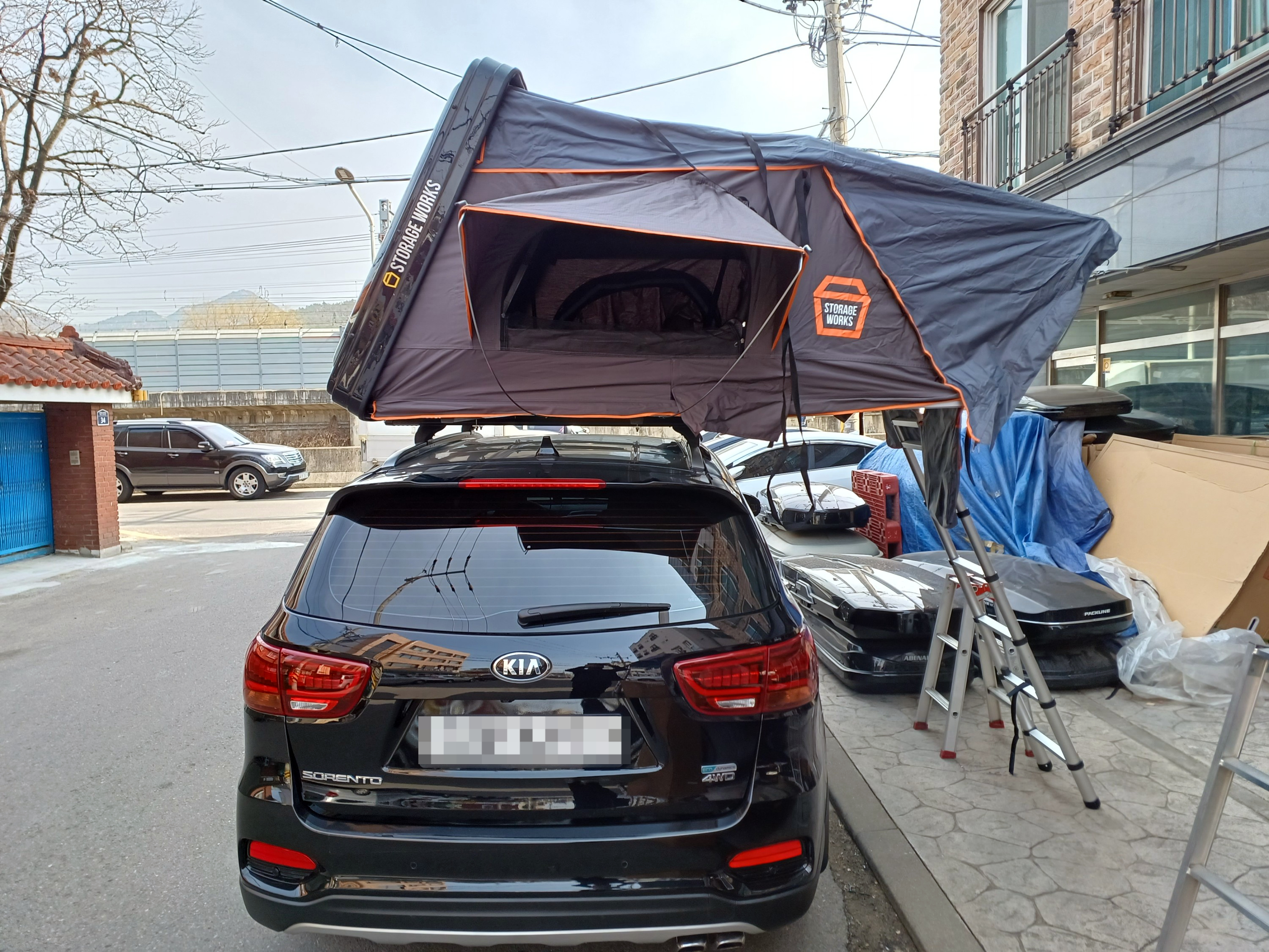 [스토리지웍스] 올뉴쏘렌토 스토리지웍스 2100 기본 루프탑텐트 어넥스 증정 4인용 텐트 : 안양캐리어전문 짐캐리어