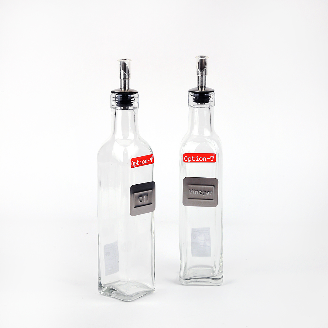 시노글라스 사각 유리 오일 병 270ml 2P 거치 선반 포함 소스 양념 시럽 간장 조미료 통 : 새드리